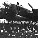 Farewell to 'G' George by ground crews who dressed in full uniform for the occasion in May 1944.